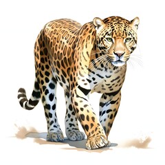 Obraz premium Detailed illustration of a leopard walking forward on a white background