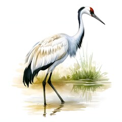 Obraz premium Elegant white-naped crane standing gracefully in shallow water