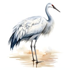 Fototapeta premium Elegant sandhill crane stands gracefully near light brown water