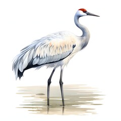 Obraz premium Elegant sandhill crane stands in shallow water in a serene scene