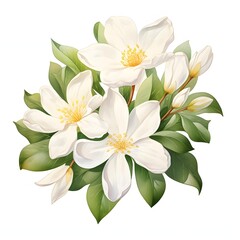 Fototapeta premium Elegant white magnolia blossoms surrounded by vibrant green leaves