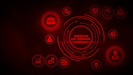 Red neon business innovation on black background