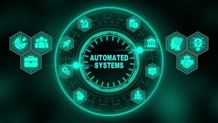 Automated systems concept with teal neon and clock face technology