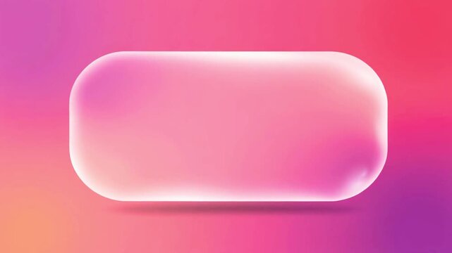 Beautiful transparent rounded rectangle glass frame background, realistic liquid glassmorphism user interface, abstract empty frosted plate on pink colorful gradient, blurred animated UI design loop