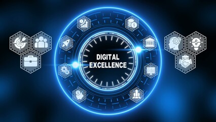 Digital excellence concept with clock and business technology hexagons