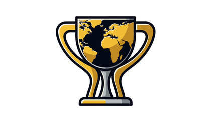 Golden Global Achievement Trophy with World Map on Isolated White Background