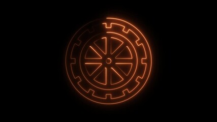 Glowing Orange Gear Wheel Animation on Black Background Technology Concept gear animation neon light
