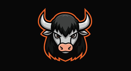 Fierce Bull Mascot Logo Design with Strong Horns and Intense Gaze