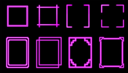 Neon Light Frame Designs. set of Abstract Illuminated Frame Collection