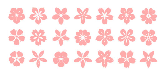 Sakura cherry flower with pink blossom, Japanese or Chinese floral icon for paint texture and spring decoration. Cute abstract flower silhouette and geometric logo graphic isolated vector elements