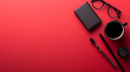 Coffee break essentials stylish desk setup home office still life minimalist design top view productivity boost