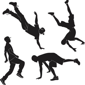 Breakdance Dancer Silhouettes Vector Set | Dynamic B-Boy Hip Hop Poses
