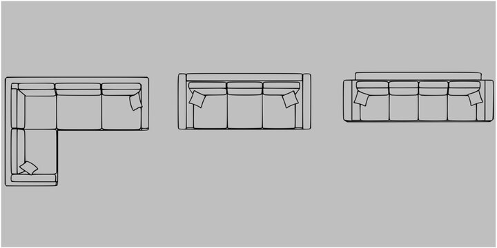 Furniture sofa variations different sizes top view architectural design
