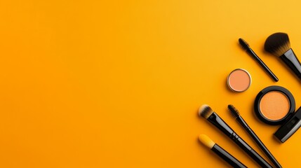 Makeup application essentials beauty studio photography bright background overhead view creative concept for modern aesthetics