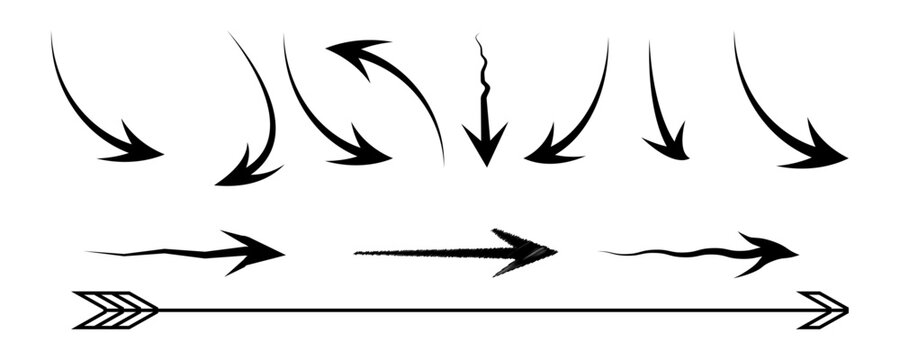 Flat Style Black Arrow Icons Collection with Curved Arrows and Symbols, black arrows, arrow set, curved arrows, arrow icons, arrow sign, flat style arrows, 