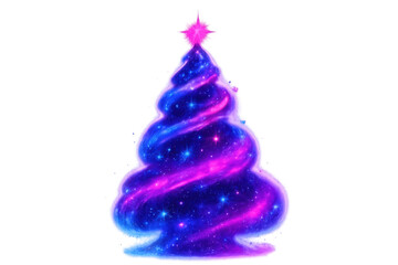 Galaxy christmas tree on transparent background featuring vibrant cosmic colors and twinkling stars, celebrating winter holidays