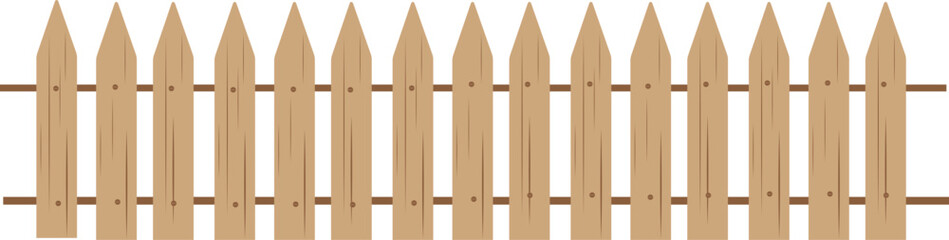 Wooden Picket Fence Vector Illustration - Isolated Brown Garden Barrier - fence, wooden, picket, wood, garden, barrier, vector, illustration, brown, plank, backyard, farm,