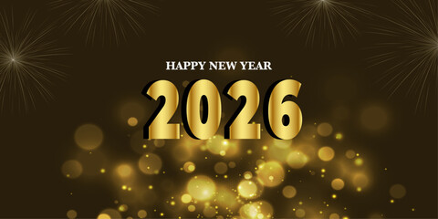 Glittery gold happy new year 2026 background with bokeh lights and stars © Zein's studio