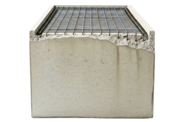Reinforced concrete block with steel rebar cross-section isolated with transparent background