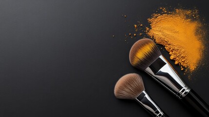 Applying makeup techniques with brushes and pigments beauty studio photography minimalist background close-up view artistry in focus