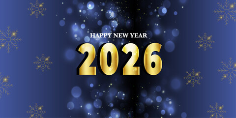 Glittery gold happy new year 2026 background with bokeh lights and stars © Zein's studio