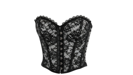 Black lace corset with white lining and silver clasps lingerie
