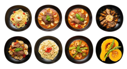 Assortment of delicious dishes transparent background cutout png