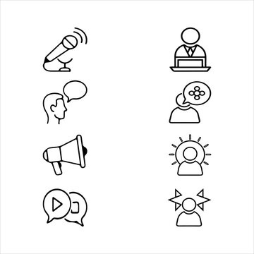 A Dynamic Professional Speaking Icon Symbol, Showcasing Public Communication and Speech Dialogue in a Flat Design Minimalist Vector for Business Presentation Success Lecture Media Interaction.