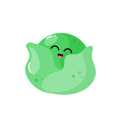 Cute cabbage isolated on white background. Vegetables . Groovy style. Childish characters.Design elements for kids materials,books, healthy food, posters,  and farm posters. Vector illustration.