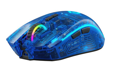 Blue gaming mouse with rgb lighting transparent background cutout png