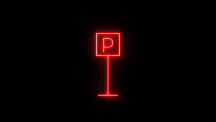 Red Neon Parking Sign on Black Background symbol