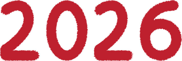 2026 Red Fuzzy Text Vector, New Year 2026 Typography Graphic, Festive Modern Bold Number Design, Big Trendy Calendar & Celebration Artwork for Advertising, Posters, Social Media & Print