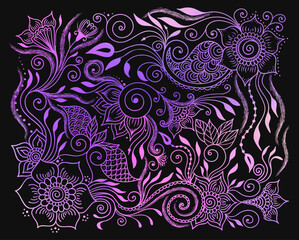 Purple Gradient Floral Pattern on Black