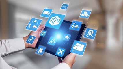 Goods delivery tracking icons show shipping, goods delivery routes, and logistics monitoring. Goods...