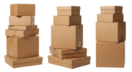 Stack of cardboard boxes transparent background cutout png