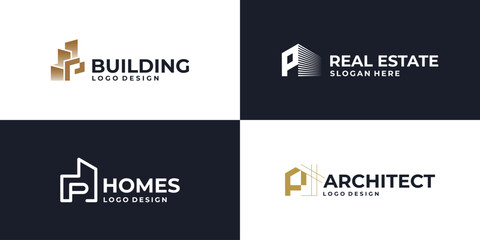 creative initial letter P real estate logo symbol, building logo design vector