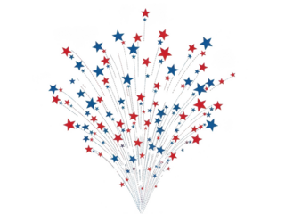 Red and blue stars bursting festive celebration fireworks effect