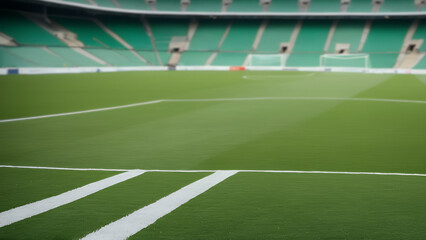 Obraz premium Empty Soccer Field Line in Large Stadium with Green Seats