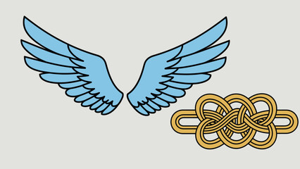 Obraz premium Stylized Blue Angel Wings and Golden Knotted Ribbon for Inspirational or Spiritual Themes