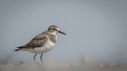 Obraz premium A small wading bird standing on the ground with a plain background.