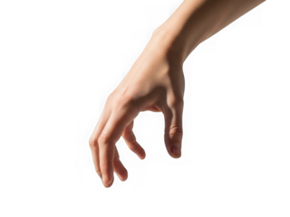 Close up of a human hand reaching down with fingers slightly curled gesture for grabbing or holding something in studio lighting against a black backdrop