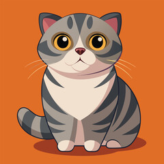 Obraz premium Cartoon gray and white striped cat sitting