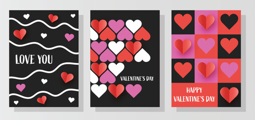 Valentine&rsquo;s Day greeting card set with paper cut heart. Abstract design. Vector illustration