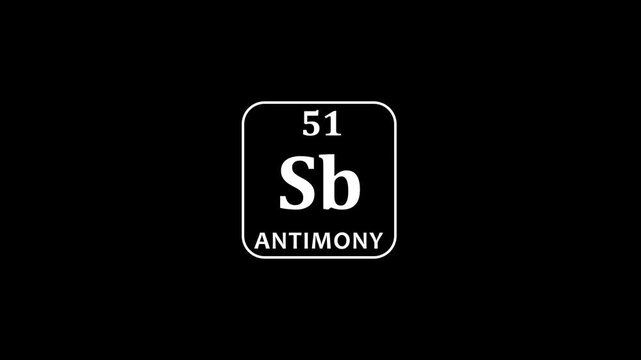 51 Number antimony icon animation.school chemistry lesson animation .Design shows name, atomic weight and element number.