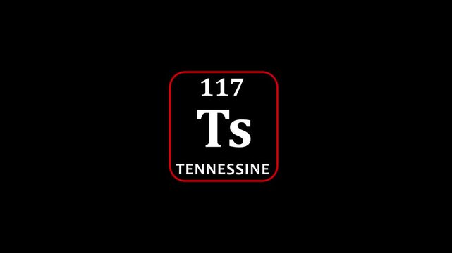 117 Number tennessine icon animation.school chemistry lesson animation .Design shows name, atomic weight and element number.