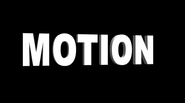 3D text animation title MOTION on transparent background.