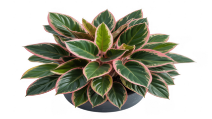 Pink and green leafed plant in gray pot isolated on a transparent background leaves