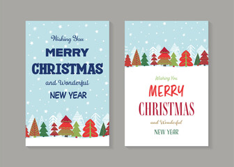 Collection of colourful greeting cards with hand drawn Christmas trees. Vector illustration