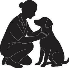Woman Sitting Petting Dog Silhouette Vector Illustration