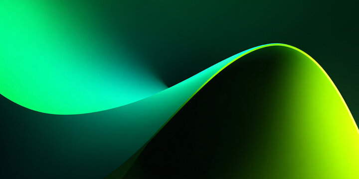 Abstract foil background in shades of green. Dark green waves with a neon glow effect. Banner design.